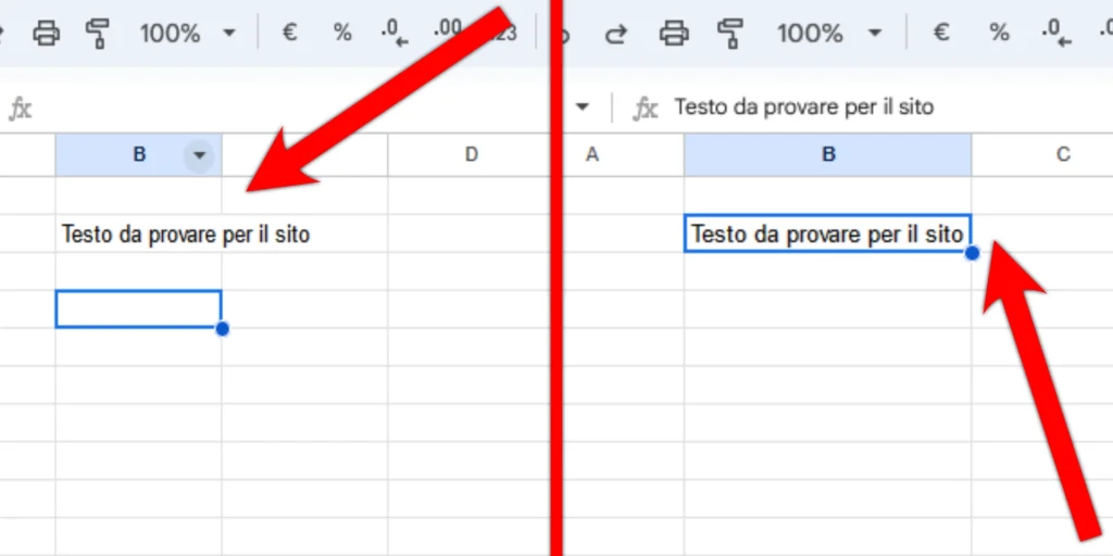 Adattare automaticamente la dimensione di righe e colonne in Google Fogli Prima e dopo l'adattamento