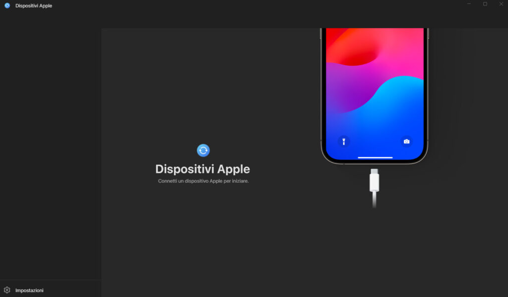 Homepage app Dispositivi Apple Connetti un dispositivo Apple per continuare