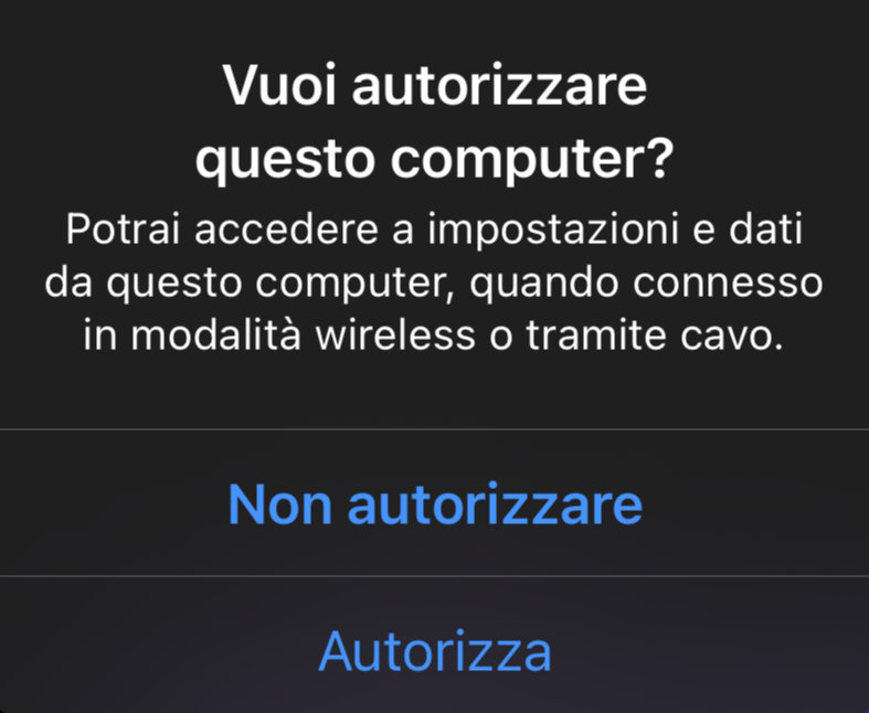 Vuoi autorizzare questo computer iOS popup